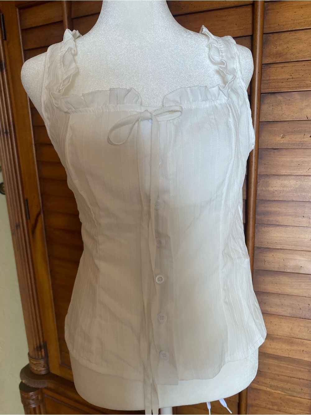White Ruffle Tie-Front Button Tank Top